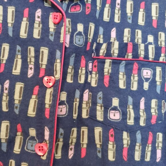 Joe Boxer Pajama Set Flannel Long Sleeves Print Lipstick All Over Womens Sz M - Picture 4 of 13